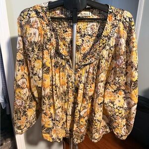 Free people fall top yellow floral flowy oversized button small